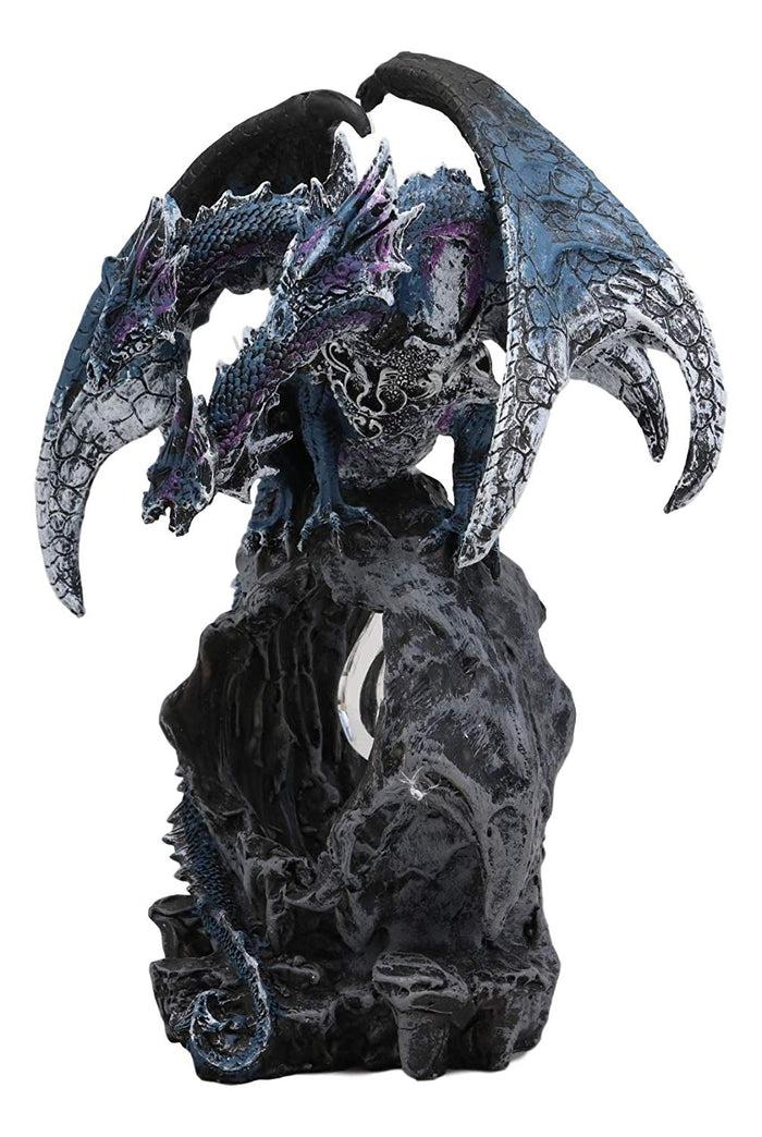Ebros Gift 3 Headed Hydra Dragon Protecting Rune Crystal Decorative Figurine 9.75" Tall (Midnight Blue And Purple Drake)
