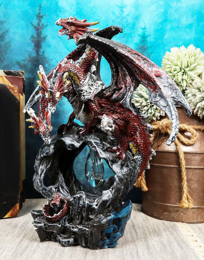 Ebros Gift 3 Headed Hydra Dragon Protecting Rune Crystal Decorative Figurine 9.75" Tall (Volcano Red And Silver Drake)