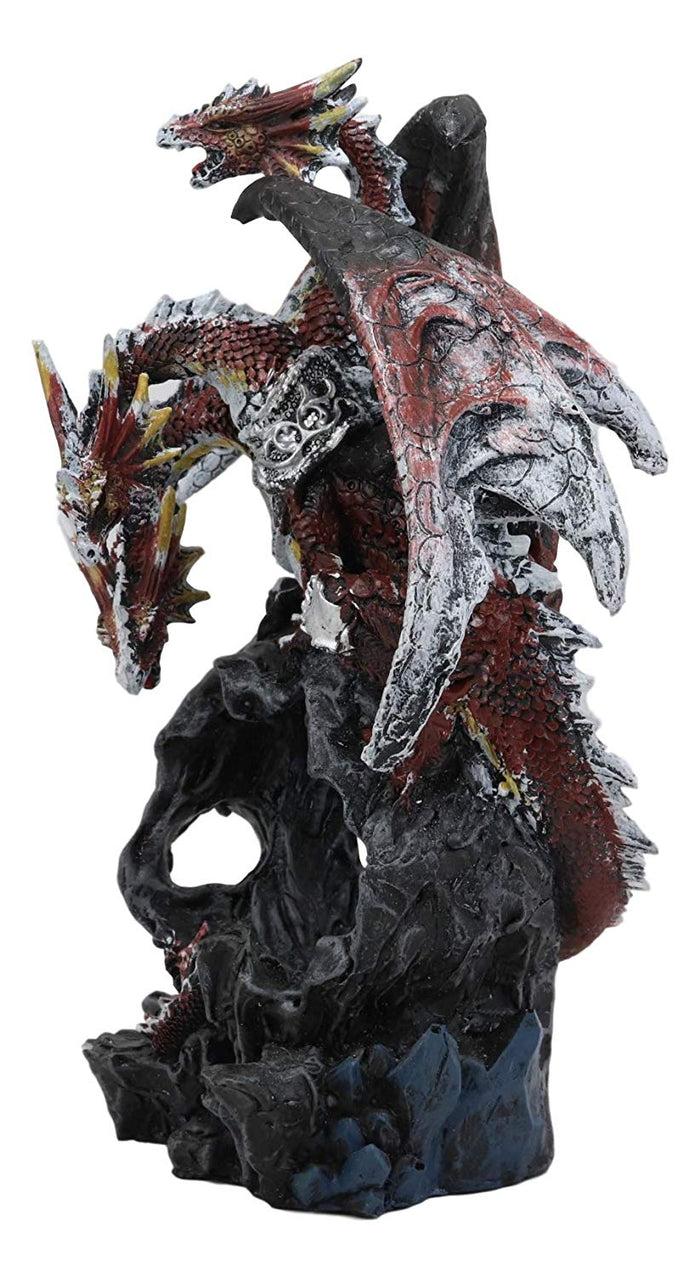Ebros Gift 3 Headed Hydra Dragon Protecting Rune Crystal Decorative Figurine 9.75" Tall (Volcano Red And Silver Drake)