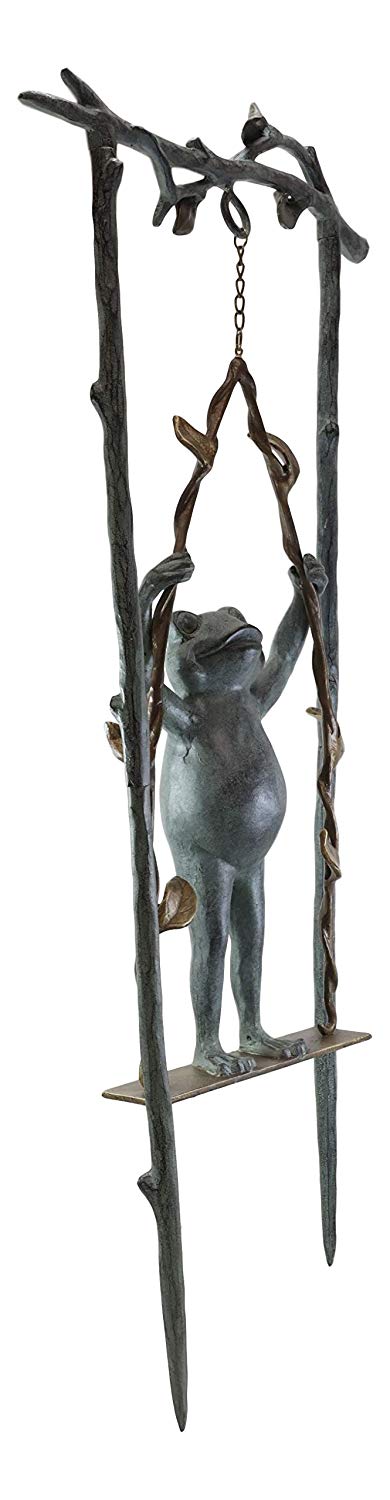 Ebros Gift 36" Tall Aluminum Metal Whimsical Acrobatic Stunt Frog On Vine Swing Garden Stake Statue 'Child's Play' Patio Pool Pond Lawn Frogs Decorative Sculpture Accent
