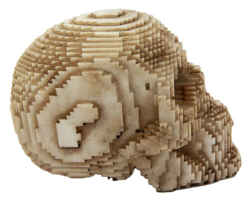 Ebros Gift 3D Pixel Skull Figurine 5"L Cubic Voxel Gamer Skull Skeleton Decorative Sculpture (Brown)