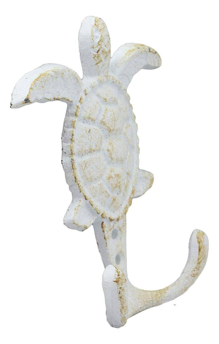 Ebros Gift 4.75" Tall Nautical Ocean Sea Turtle Cast Iron Rustic Vintage Wall Coat 2 Pegs Hook Tortoise Turtles Coastal Beach Decorative Accent Hooks For Keys Leashes Hats (2)