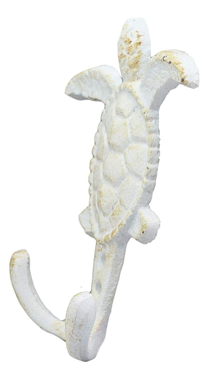 Ebros Gift 4.75" Tall Nautical Ocean Sea Turtle Cast Iron Rustic Vintage Wall Coat 2 Pegs Hook Tortoise Turtles Coastal Beach Decorative Accent Hooks For Keys Leashes Hats (4)