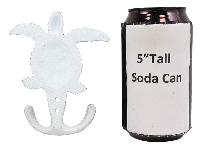 Ebros Gift 4.75" Tall Nautical Ocean Sea Turtle Cast Iron Rustic Vintage Wall Coat 2 Pegs Hook Tortoise Turtles Coastal Beach Decorative Accent Hooks For Keys Leashes Hats (4)