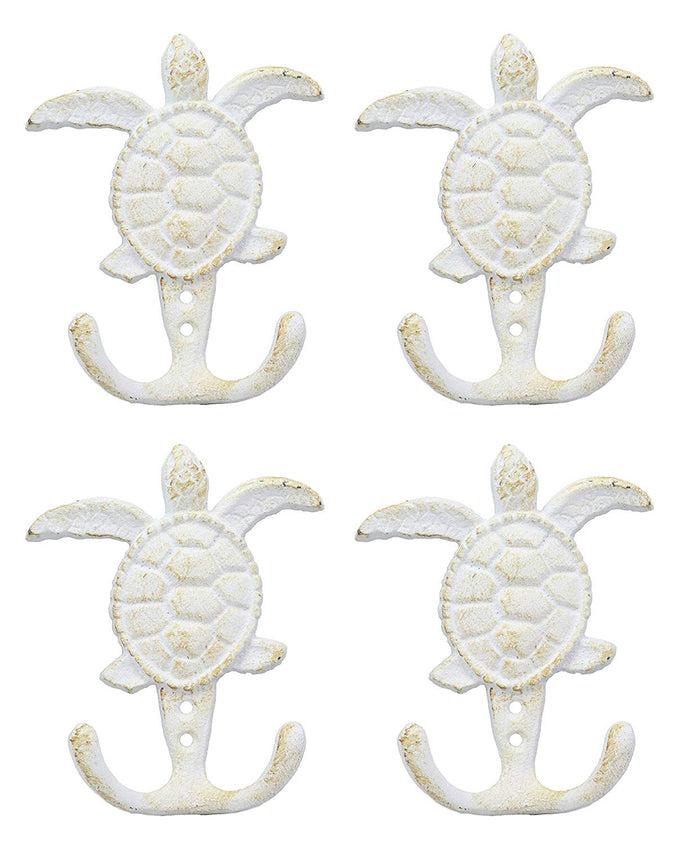 Ebros Gift 4.75" Tall Nautical Ocean Sea Turtle Cast Iron Rustic Vintage Wall Coat 2 Pegs Hook Tortoise Turtles Coastal Beach Decorative Accent Hooks for Keys Leashes Hats (4)