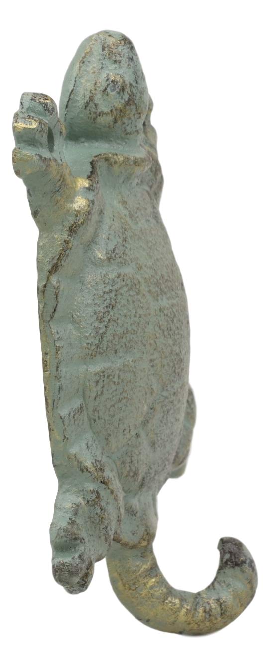 Ebros Gift 5.25" Tall Nautical Ocean Sea Turtle Cast Iron Rustic Vintage Green Verdigris Finish Wall Coat Hook Tortoise Turtles Coastal Beach Decorative Accent Hooks For Keys Leashes Hats (4)