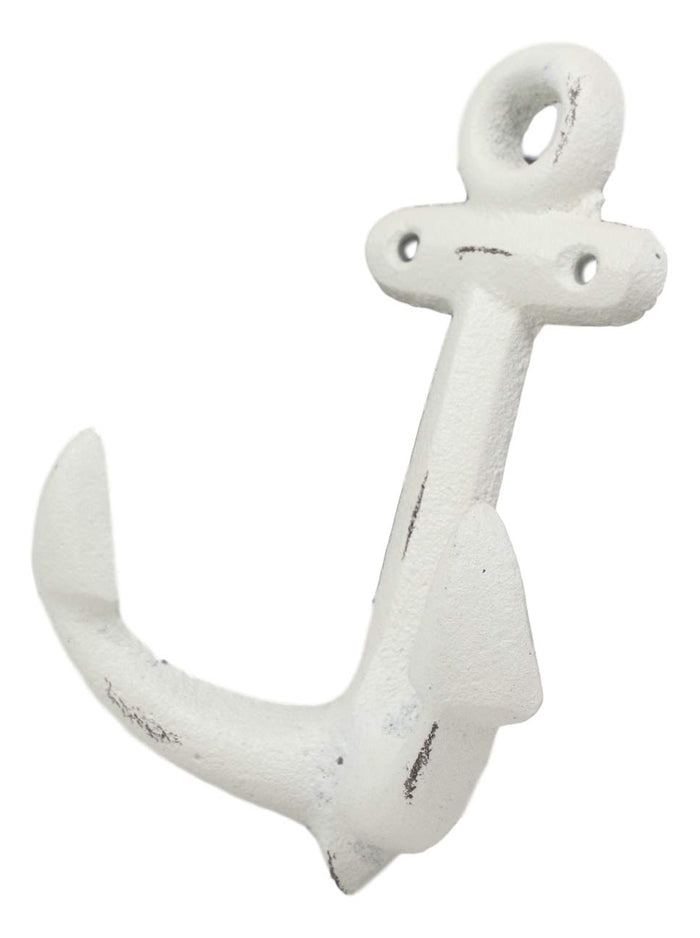 Ebros Gift 5.75" Tall Cast Iron Rustic Vintage Sailor White Nautical Ocean Sea Ship Anchor 2 Pegs Wall Hook Coastal Harbor Ships Anchors Decorative Accent Hooks For Keys Leashes Hats Coats (4)