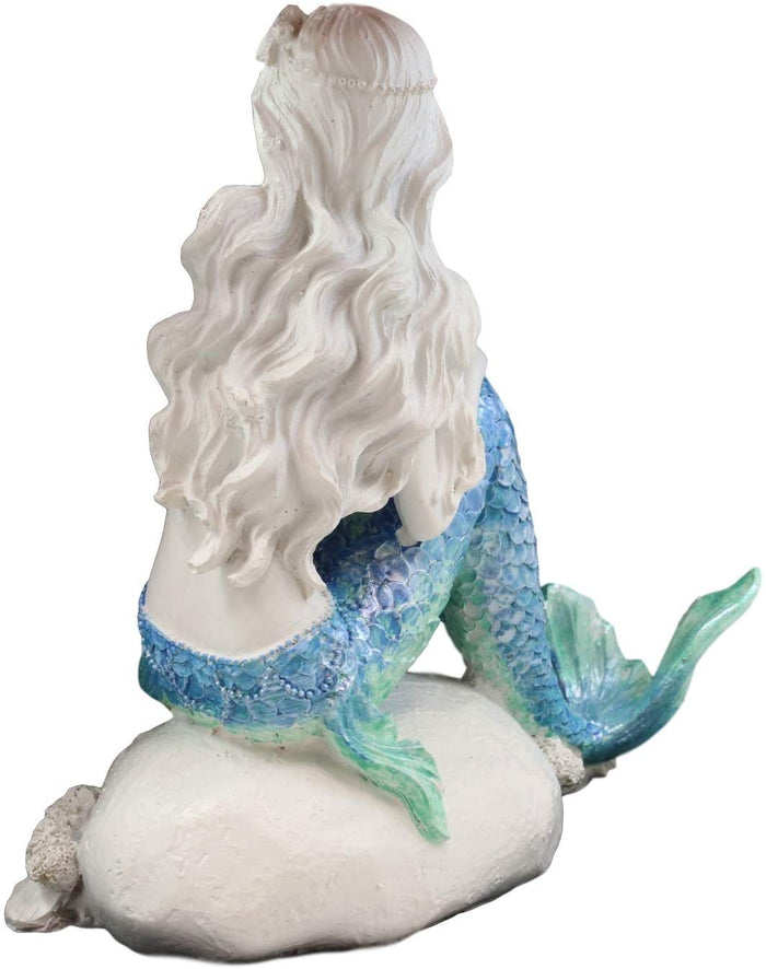 Ebros Gift 6.25" Tall Nautical Capiz Blue Tailed Mermaid Ariel Sitting On Beach