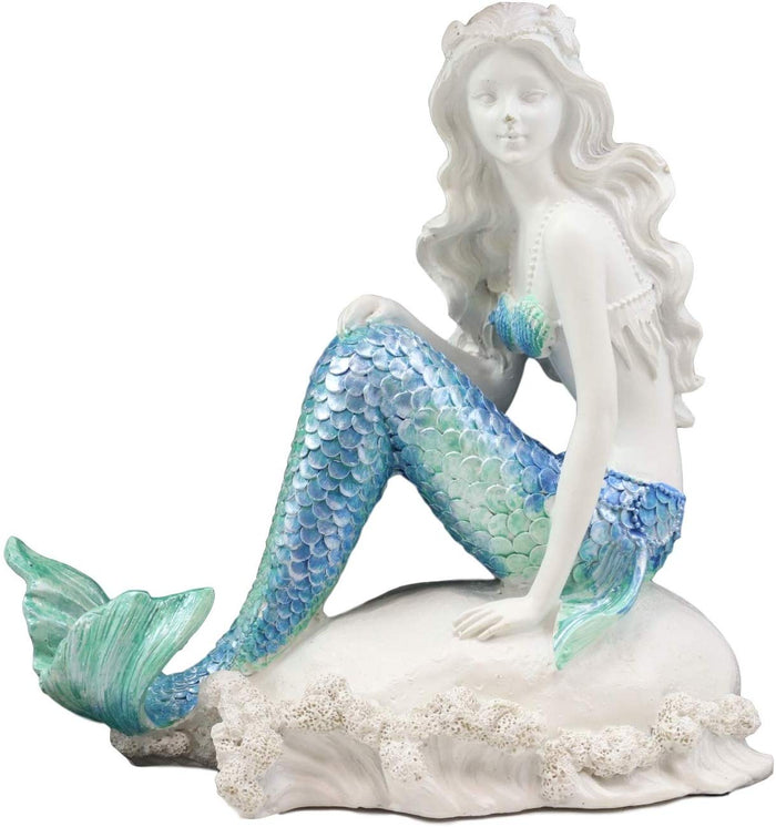Ebros Gift 6.25" Tall Nautical Capiz Blue Tailed Mermaid Ariel Sitting On Beach