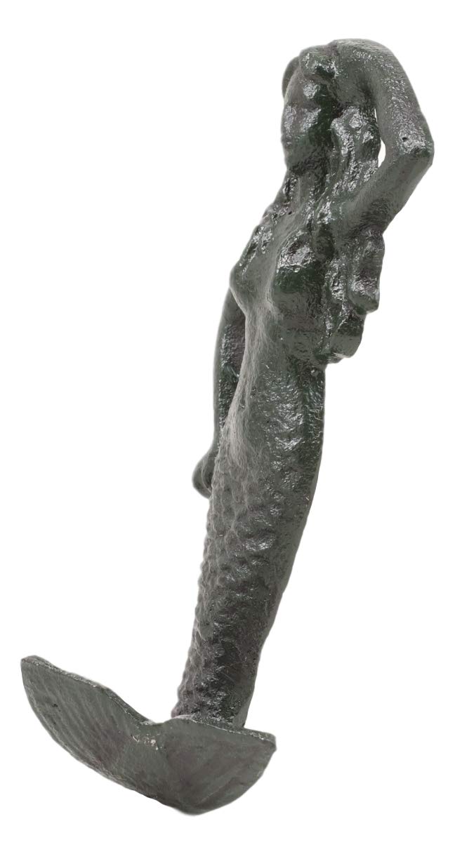 Ebros Gift 6"H Mermaid Cast Iron Rustic Wall Coat Hook For Keys Leashes Hats (4)