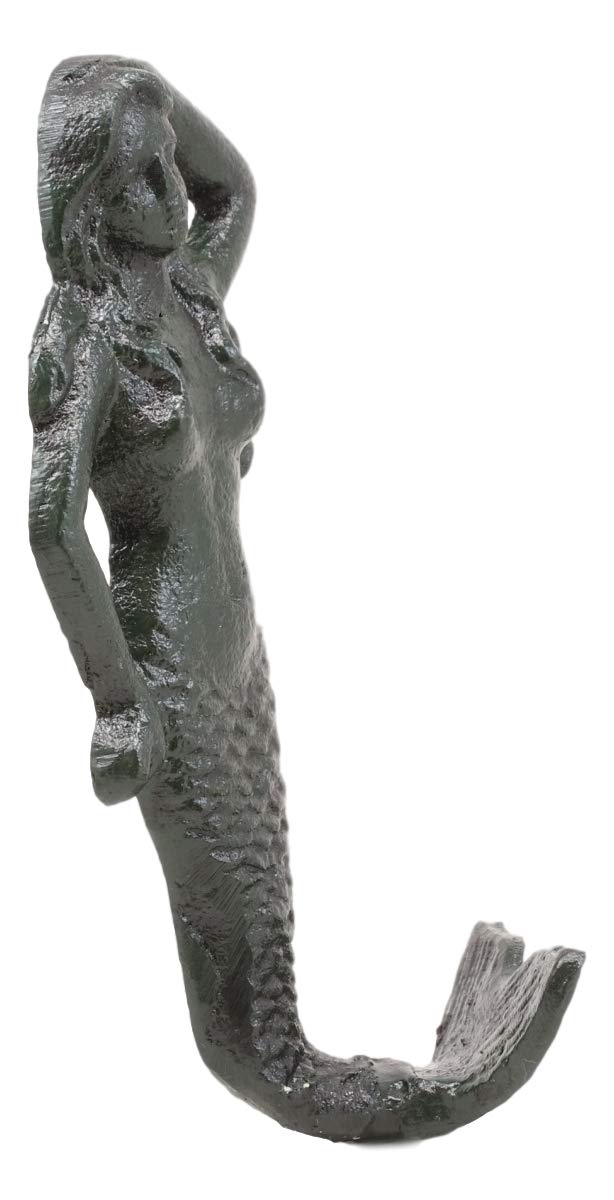 Ebros Gift 6"H Mermaid Cast Iron Rustic Wall Coat Hook For Keys Leashes Hats (4)