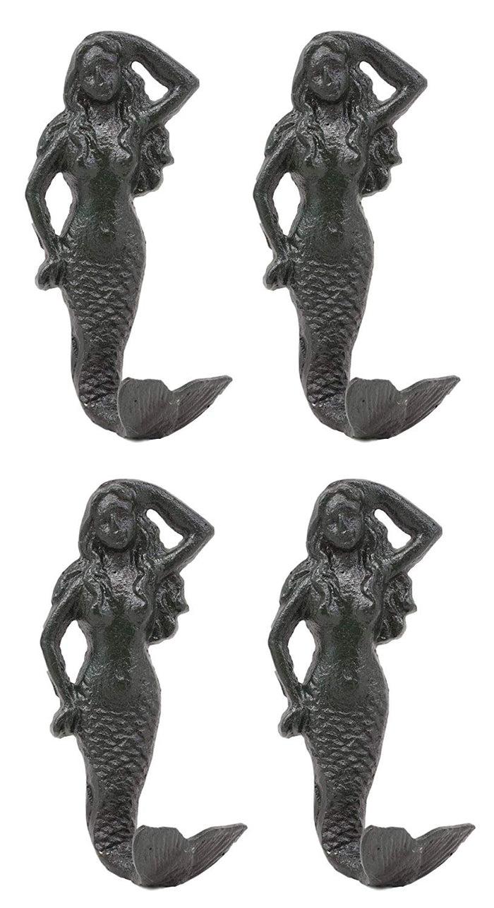 Ebros Gift 6"H Mermaid Cast Iron Rustic Wall Coat Hook For Keys Leashes Hats (4)