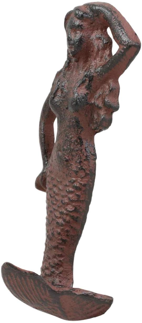Ebros Gift 6" Tall Cast Iron Rustic Vintage Finish Wall Coat Hook Mermaids Decorative Accent Hooks For Keys Leashes Hats (1)