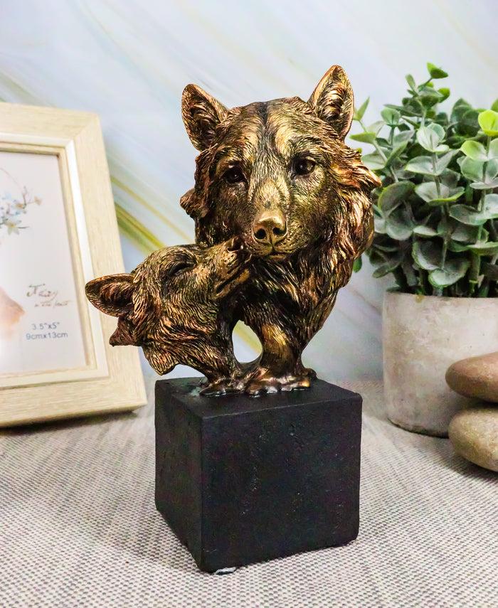 Ebros Gift 6" Tall Gray Wolf And Pup Head Bust Figurine With Black Pedestal