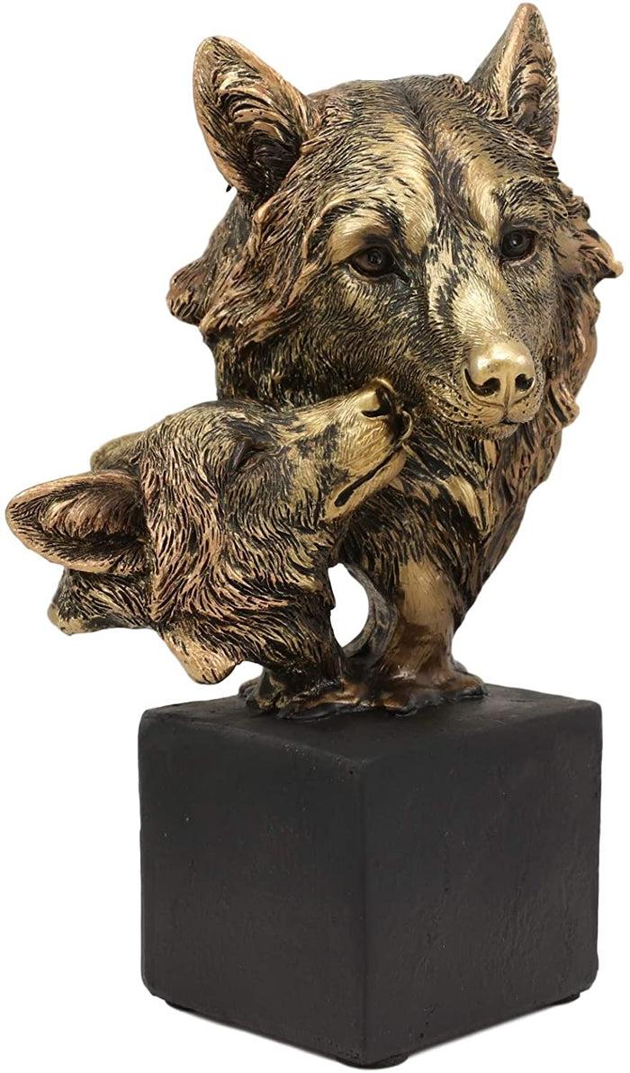 Ebros Gift 6" Tall Gray Wolf And Pup Head Bust Figurine With Black Pedestal
