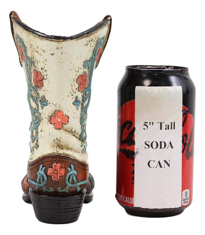 Ebros Gift 7" Tall Rustic Western Cowgirl Teal White Floral Boot Decorative Figurine Holder As Flower Vase Or Stationery Pen Pencil Organizer As Home Centerpiece Statue Accent
