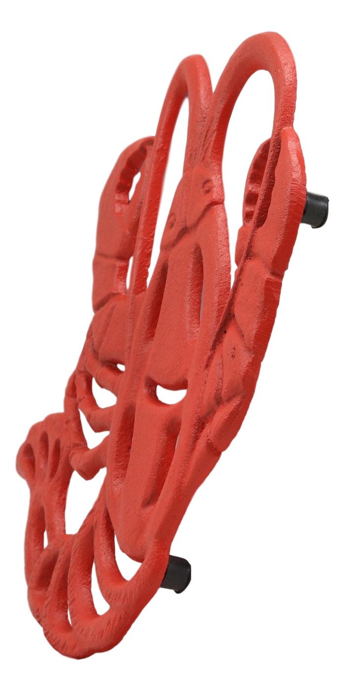 Ebros Gift 8.25" Wide Rustic Southwestern Cajun Creole Red Crawfish Lobster Design Cast Iron Metal Trivet Crayfish Southwest Vintage Decorative Accent For Wall Or Table Furniture