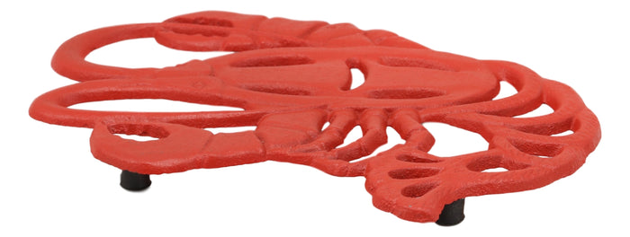 Ebros Gift 8.25" Wide Rustic Southwestern Cajun Creole Red Crawfish Lobster Design Cast Iron Metal Trivet Crayfish Southwest Vintage Decorative Accent For Wall Or Table Furniture