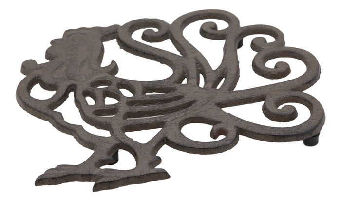 Ebros Gift 8.75" Wide Country Farm Rooster Chicken Cast Iron Metal Trivet With Lace Scroll Design Western Rustic Vintage Decorative Accent For Wall Or Table Furniture