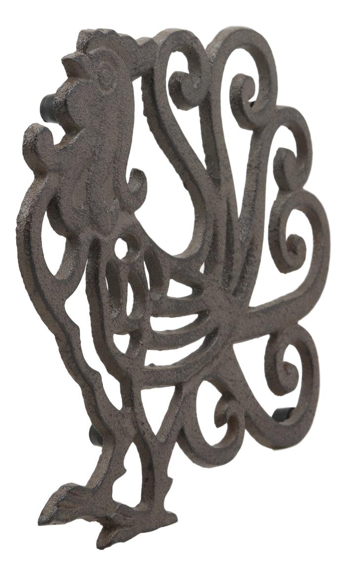 Ebros Gift 8.75" Wide Country Farm Rooster Chicken Cast Iron Metal Trivet With Lace Scroll Design Western Rustic Vintage Decorative Accent For Wall Or Table Furniture