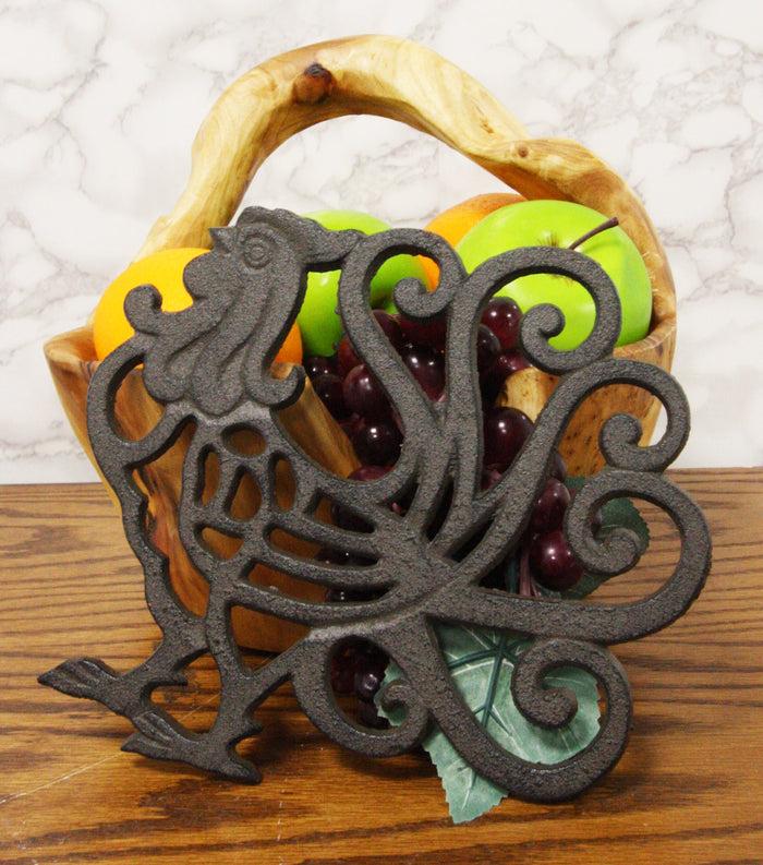 Ebros Gift 8.75" Wide Country Farm Rooster Chicken Cast Iron Metal Trivet With Lace Scroll Design Western Rustic Vintage Decorative Accent For Wall Or Table Furniture