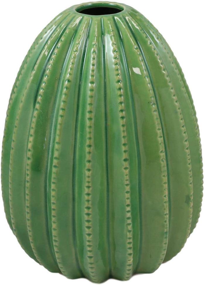 Ebros Gift 8" Tall Glazed Ceramic Dolomite Contemporary Desert Bulbous Cactus Floral Vase With Ribbed Textured Surface As Mantelpiece Countertop Bar Table Decorative Accent Sculpture Cacti Shaped