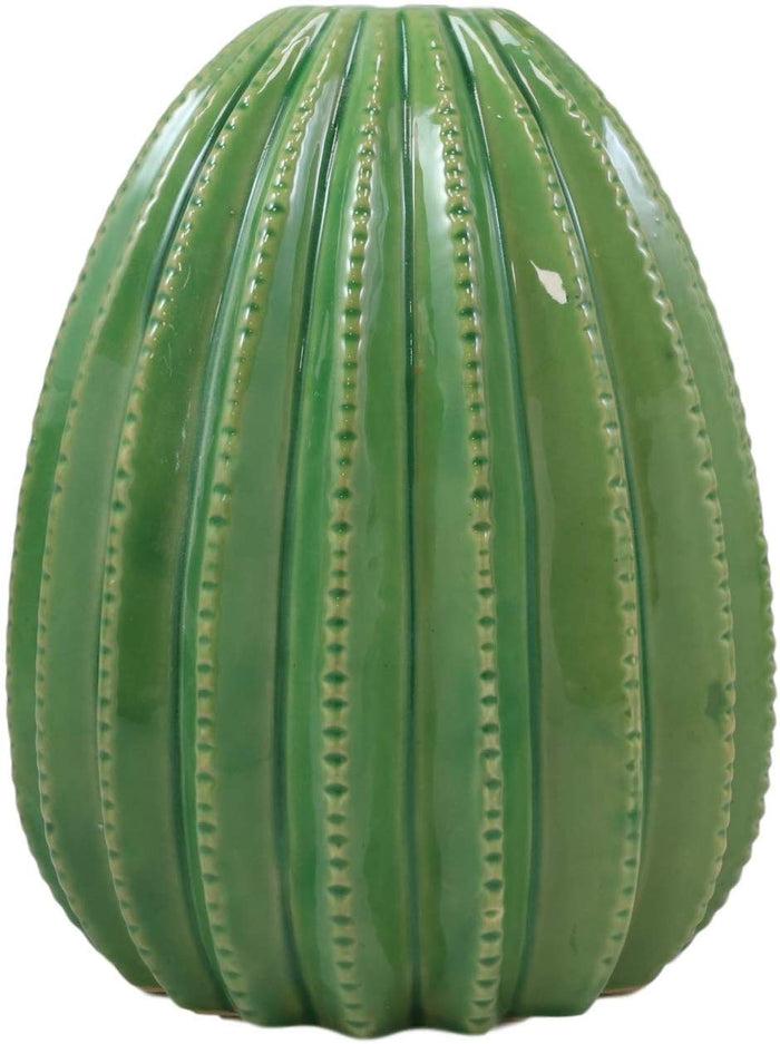 Ebros Gift 8" Tall Glazed Ceramic Dolomite Contemporary Desert Bulbous Cactus Floral Vase With Ribbed Textured Surface As Mantelpiece Countertop Bar Table Decorative Accent Sculpture Cacti Shaped