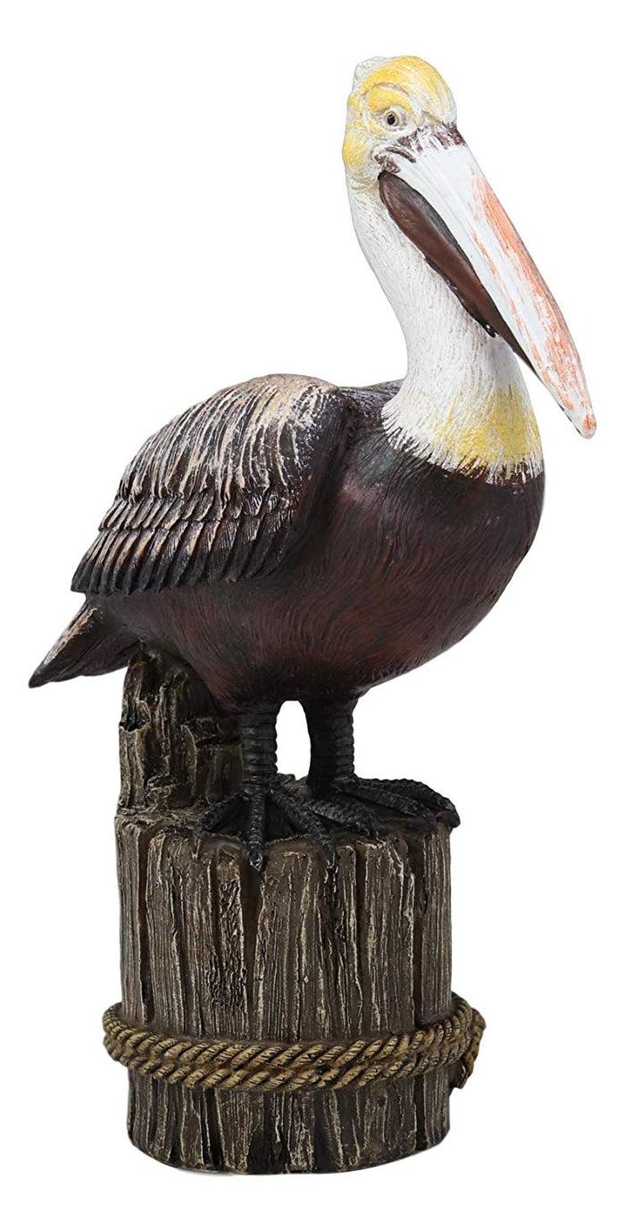 Ebros Gift 9" Tall Ocean Marine Beach Coastal Diving Brown Pelican Perching On Getty Post Statue Home Decor Birds Pelicans Nature As Centerpiece Decorative Sculpture Figurine