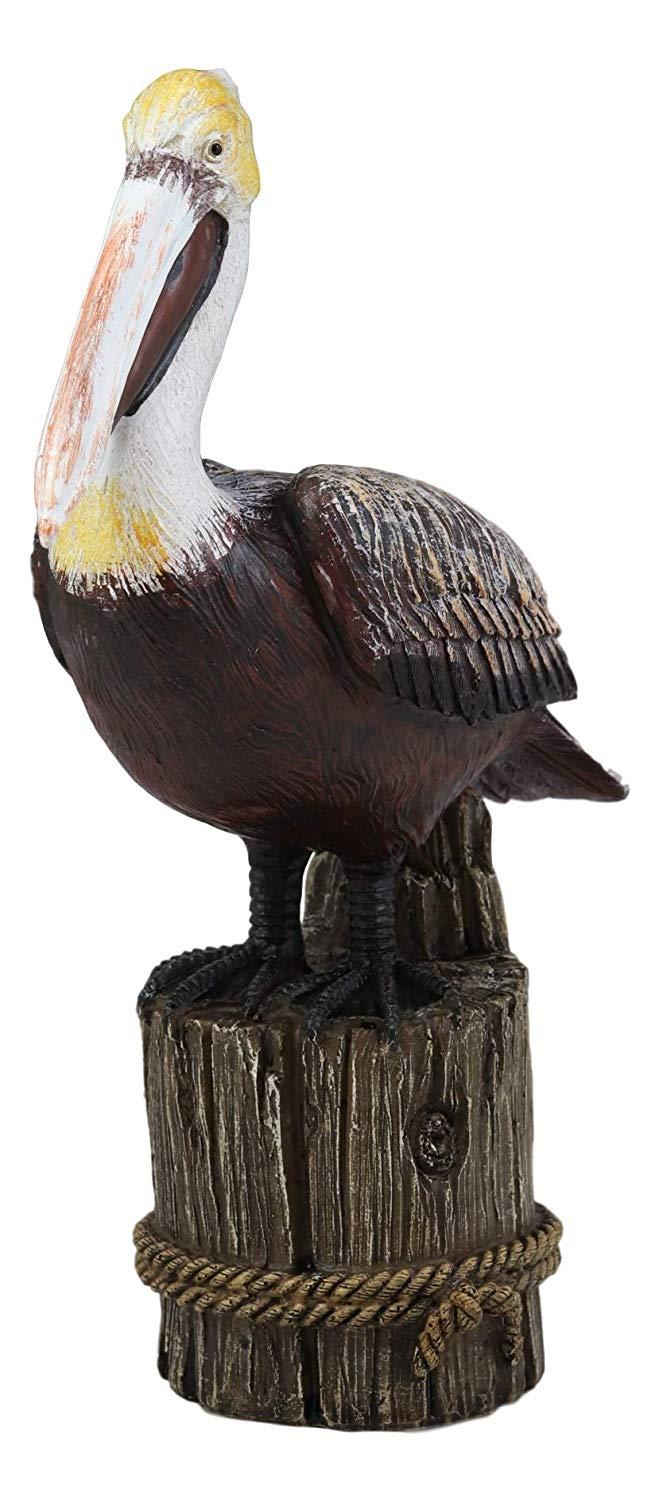 Ebros Gift 9" Tall Ocean Marine Beach Coastal Diving Brown Pelican Perching On Getty Post Statue Home Decor Birds Pelicans Nature As Centerpiece Decorative Sculpture Figurine