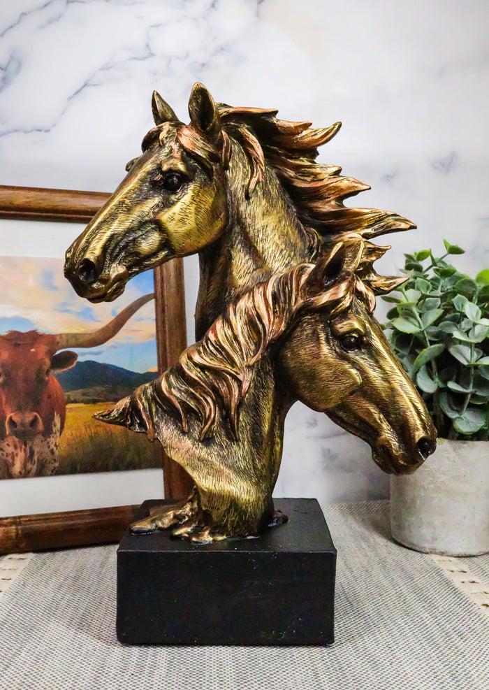 Ebros Gift 9" Tall Western Horse And Foal Head Bust Figurine With Black Pedestal