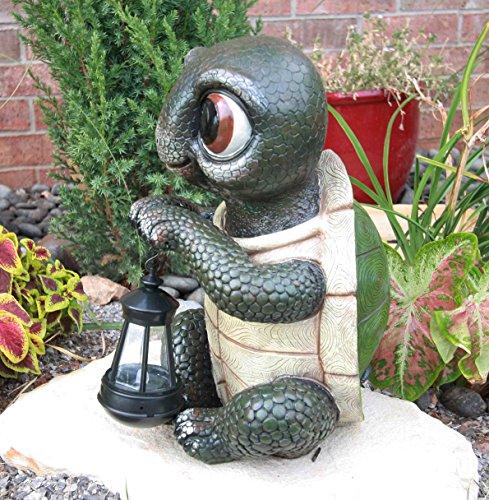 Ebros Gift Adorable Baby Turtle Tortoise Holding Solar Lantern Garden Path Lighter Statue