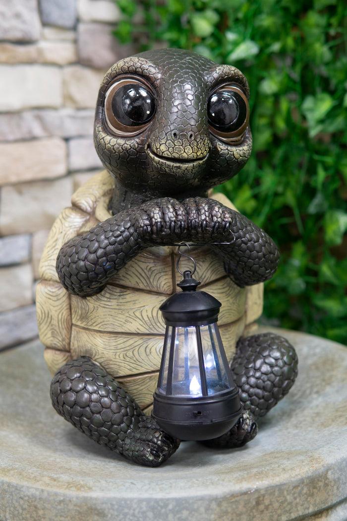 Ebros Gift Adorable Baby Turtle Tortoise Holding Solar Lantern Garden Path Lighter Statue