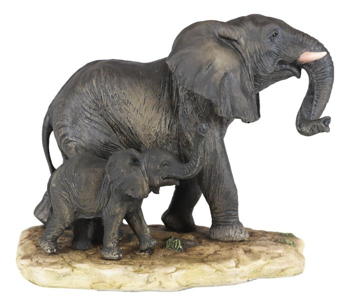 Ebros Gift African Savanna Majestic Elephant With Young Calf Figurine 8.5" L