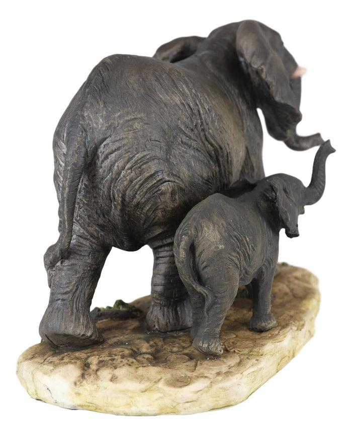 Ebros Gift African Savanna Majestic Elephant With Young Calf Figurine 8.5" L