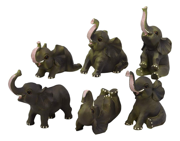 Ebros Gift African Savanna Safari Whimsical Cute Baby Elephant Calves Miniature Set Of 6 Figurines 3.5" H Mini Elephants Realistic Taxidermy Collectible Pachyderms Zoo Animals Decorative
