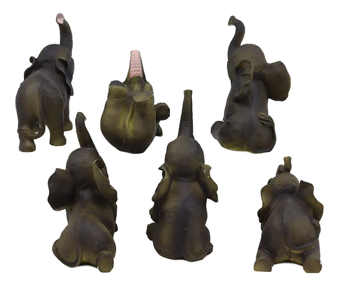 Ebros Gift African Savanna Safari Whimsical Cute Baby Elephant Calves Miniature Set Of 6 Figurines 3.5" H Mini Elephants Realistic Taxidermy Collectible Pachyderms Zoo Animals Decorative