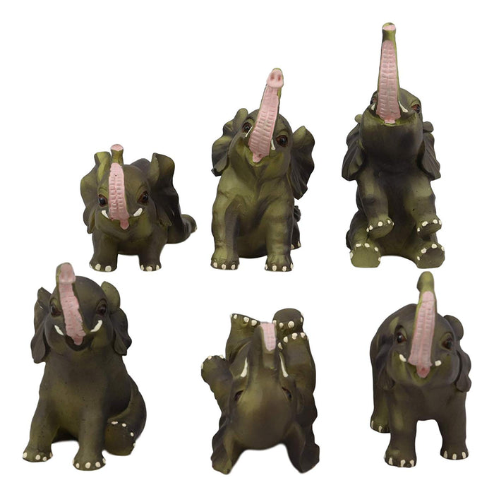 Ebros Gift African Savanna Safari Whimsical Cute Baby Elephant Calves Miniature Set Of 6 Figurines 3.5" H Mini Elephants Realistic Taxidermy Collectible Pachyderms Zoo Animals Decorative