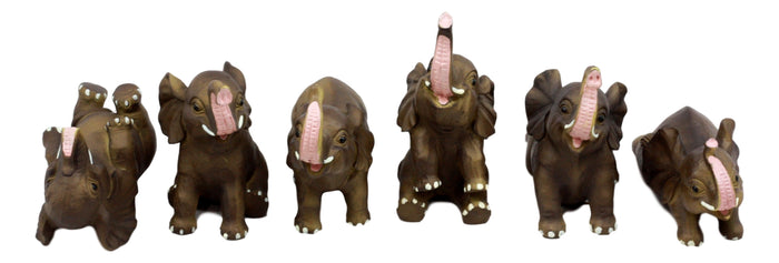 Ebros Gift African Savanna Whimsical Cute Baby Elephant Calves Set Of 6 Figurines 3.5"H