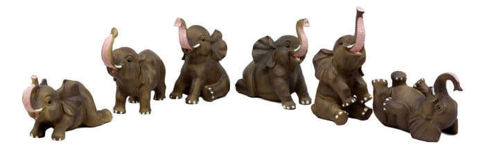 Ebros Gift African Savanna Whimsical Cute Baby Elephant Calves Set Of 6 Figurines 3.5"H