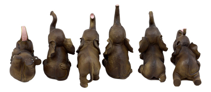 Ebros Gift African Savanna Whimsical Cute Baby Elephant Calves Set Of 6 Figurines 3.5"H