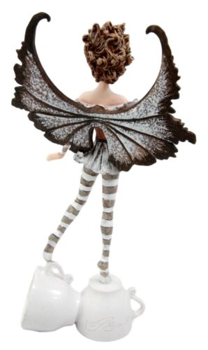 Ebros Gift Amy Brown Cute Teacup Coffee Fairy Figurine Brown Espresso Lovers Faerie Figure 7.25" H Fantasy FAE Legends Latte Statue Collectible