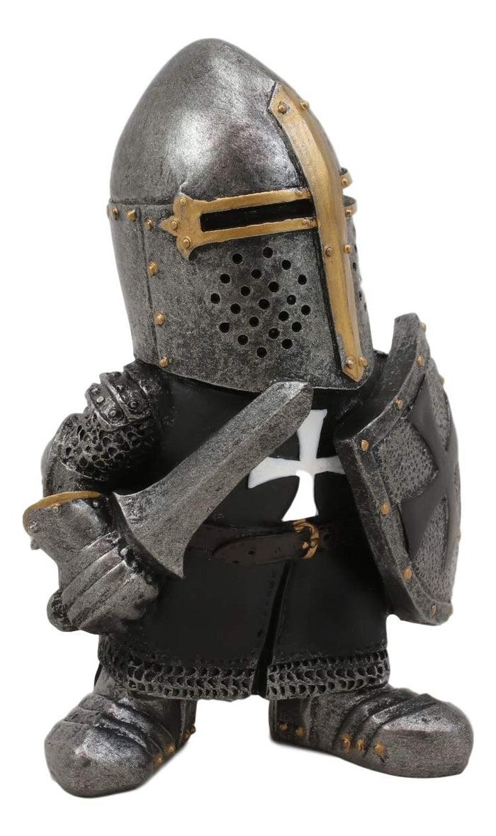 Ebros Gift Anime Chibi Renaissance Medieval Knight Of The Cross Templar Crusader Figurine 4.5" Tall Suit Of Armor Miniature European Knights Sculpture Decor (Swordsman In Battle Stance)