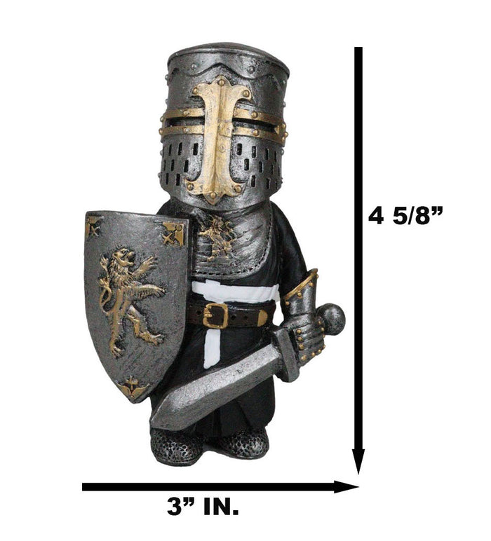 Ebros Gift Anime Chibi Renaissance Medieval Knight Of The Cross Templar Crusader Figurine 4.5" Tall Suit Of Armor Miniature European Knights Sculpture Decor (Swordsman With Lion Heraldry Shield)