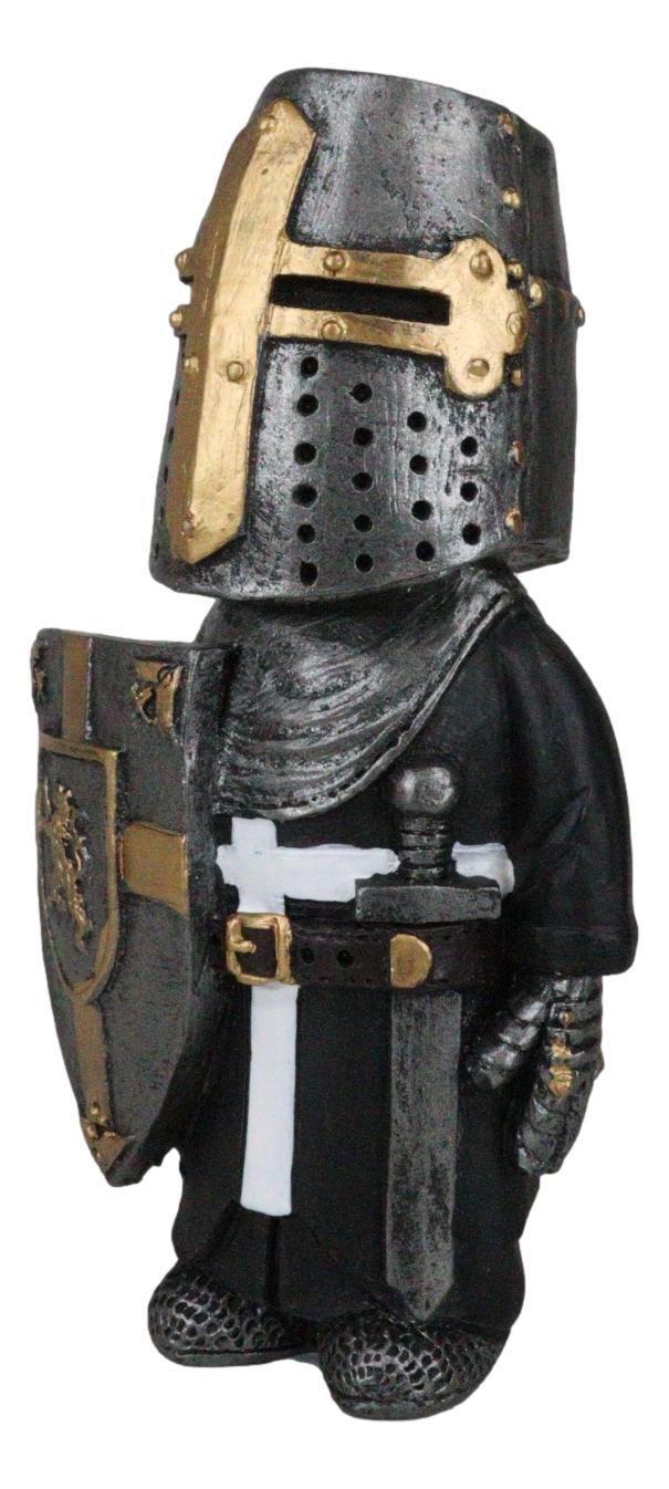 Ebros Gift Anime Chibi Renaissance Medieval Knight Of The Cross Templar Crusader Figurine 4.5" Tall Suit Of Armor Miniature European Knights Sculpture Decor (Swordsman Standing Guard)