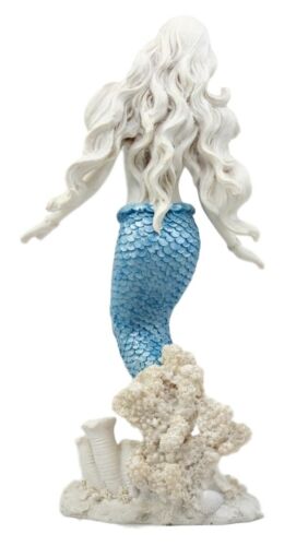 Ebros Gift Aqua Blue Tailed Ocean Mermaid Figurine 11.75" H Aquamarine Goddess Standing On Coral Reef Decorative Statue
