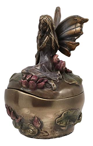 Ebros Gift Art Nouveau Water Lily Fairy Small Trinket Decorative Box 3" High Jewelry Keepsake