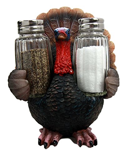 Ebros Gift Autumn Season Thanksgiving Turkey Hen Salt Pepper Shakers Holder Figurine Set 6" H
