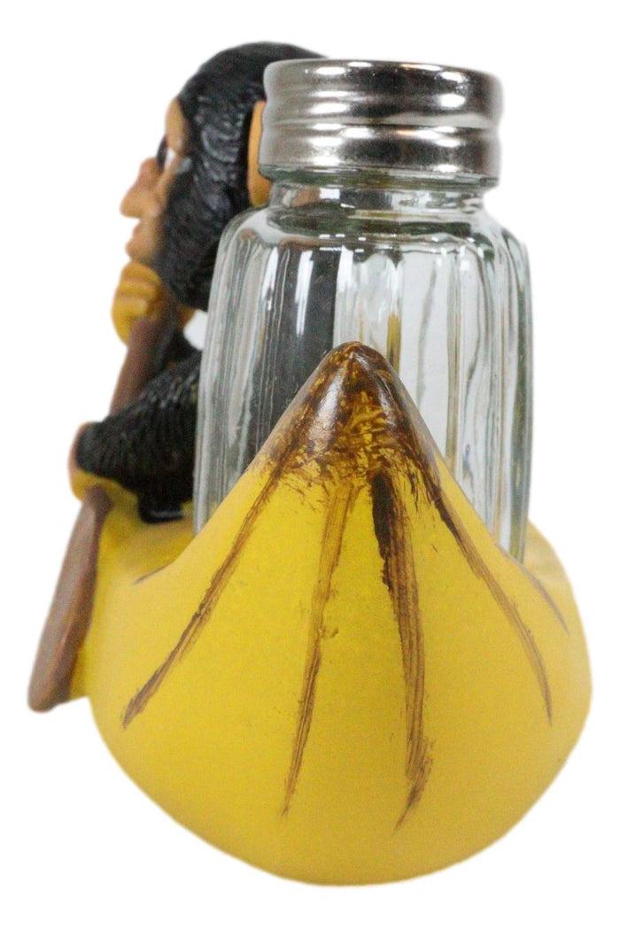 Ebros Gift Baby Monkey Rowing In Banana Boat Salt & Pepper Shakers Holder Figurine Set