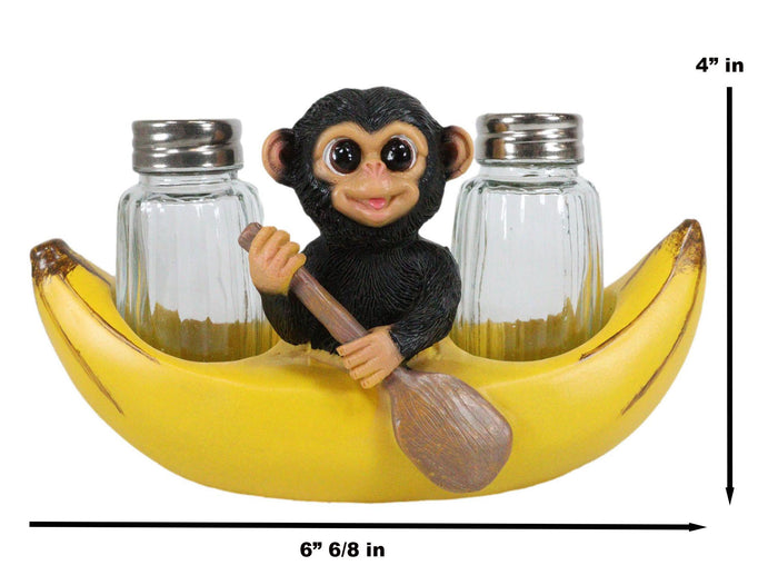 Ebros Gift Baby Monkey Rowing In Banana Boat Salt & Pepper Shakers Holder Figurine Set