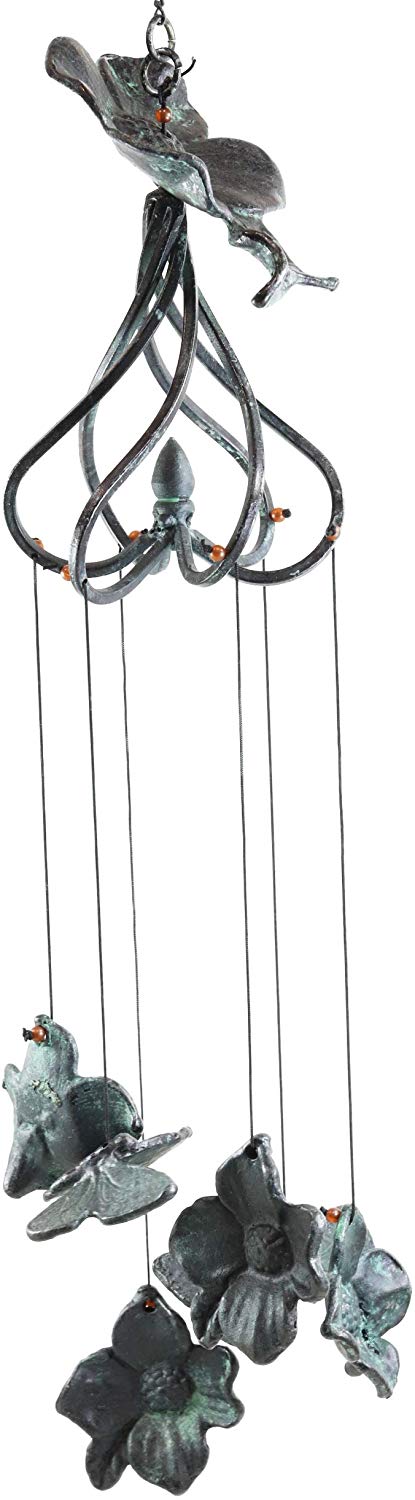 Ebros Gift Beautiful Cottage Garden Verdi Green Cornus Dogwood Flower Blossoms Aluminum Metal Mobile Wind Chime 31" Long Resonant Outdoor Whimsical Rustic Patio Deck Pool Decor Hanging Accessory